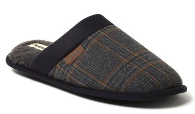 Zapatillas Dearfoams acogedoras con infusión de gel para hombre negras sin cordones a cuadros: S-XL Foto 1 de 4