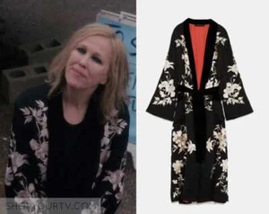 Vestido kimono estampado negro bordado en contraste ZARA ASO Moira Rose XSMALL XS - Imagen 1 de 18