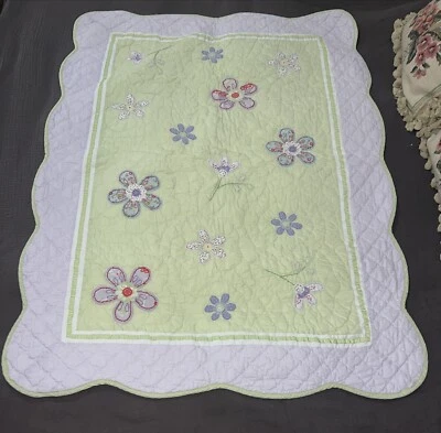 COLCHA DE CUNA FLORAL PÚRPURA NIÑOS GRANERO DE CERÁMICA REVERSIBLE FESTONEADA 48x35  Foto 1 de 4