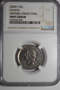 2008 P Hawaii State Quarter Obverse Struck Thru NGC Mint Error - Picture 1 of 2