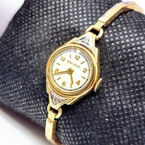 BULOVA 1930er Jahre Diamant 10K GOLDFILLED Damen FUNKTIONIERT Handaufzug Uhr ETON BAND - Bild 1 von 24
