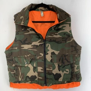 Vintage Mens Large Camouflage Orange Hunting Vest Outdoor Gorp Camp Reversible - Picture 1 of 9