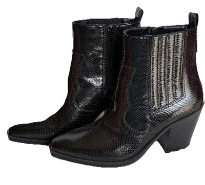 Mezcla Nº 6 Botines Negros 9M Imitación Piel Serpiente Bloque Tacón Cierre Cremallera Usado Una Vez Foto 1 de 4