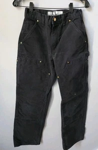 CARHARTT B01-M Loose Fit Size 28 x 30 Black Canvas Double Knee Men's Work Pants - Picture 1 of 10