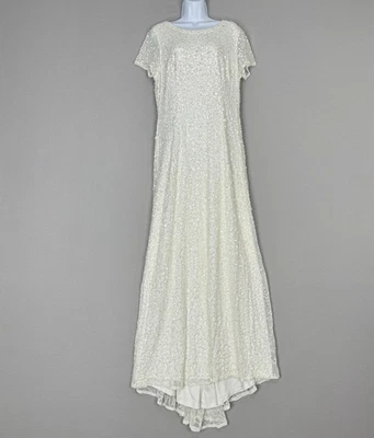 Adrianna Papell Dress Womens 16 Ivory Sequin Maxi Gown Wedding Bridal Formal - Image 1 of 4