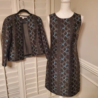  DVF Diane von Furstenberg Sofia Snake 2 pc Outfit Suit Dress and Jacket  Size 4 - Image 1 of 4