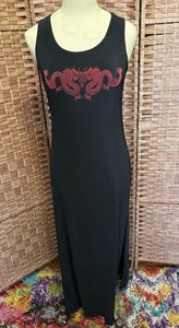 Maxi Vestido De Colección Y2K Años 90 Dragón Negro Gótico Hada Grunge Cyber Hendidura Mediano - Imagen 1 de 9