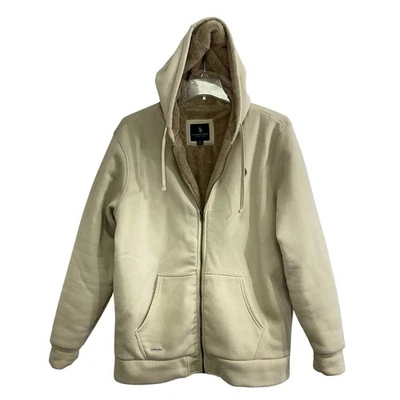 U.S. Polo Assn Sudadera con Capucha Para Hombres XL Beige Sherpa Forrado Cremallera Completa Chaqueta Polar Sensación Seca Foto 1 de 4