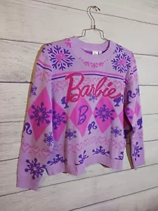 Classic Barbie Womens Medium Pink Snowflakes Christmas Holiday Sweater NEW - Picture 1 of 6
