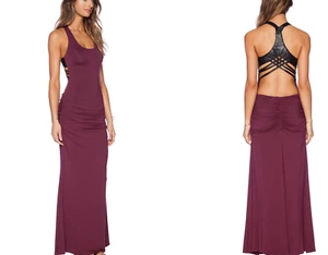 NWT SKY BRAND Maxi w Genuine Leather Trim Maxi Dress Merlot Sz Small NEW - Picture 1 of 13