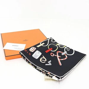 HERMES Scarf Carre 90cm Do Re Boucles 100% Silk Black Red Multi w/Box R3696 - Picture 1 of 3
