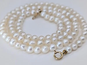 14k White 5mm Freshwater Cultured Pearl Necklace - Picture 1 of 7