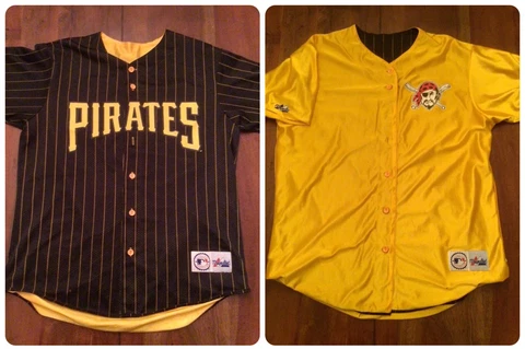 Pittsburgh Pirates REVERSIBLE BLACK/YELLOW baseball Jersey Mens LARGE Majestic Cover