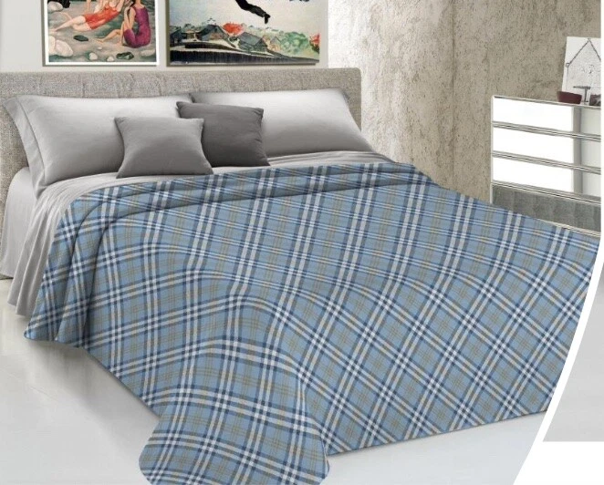 COPRILETTO ESTIVO MATRIMONIALE SCOTTY QUADRI BLU PIQUET DI COTONE MADE ITALY - Immagine 1 di 1