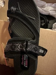 Skechers sandali donna reggae-trailway neri slide 7,5 larghi nuovi con scatola - Foto 1 di 4