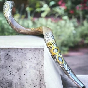 Shofar Lion of Judah Decoration 925 sterling silver &9K Gold Plated Kudu Horn 3D - Picture 1 of 24