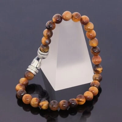 Браслет с духовными бусинами David Yurman 6 мм мужской тигровый глаз 925 размер 8,5 дюйма - Изображение 1 из 4