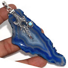 Agate Geode Slice Larimar 925 Silver Plated Pendant 4.3" Superb Jewelry GW