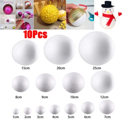 10pcs Round White 5/6/8/10cm Polystyrene Foam Ball Modelling Sphere Supplies - Image 1 of 4
