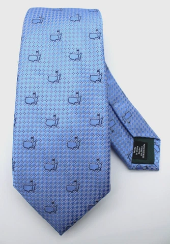 Augusta National Masters Golf Tie Light-Blue/Black 100% Silk Logo w/ Geometric Cover