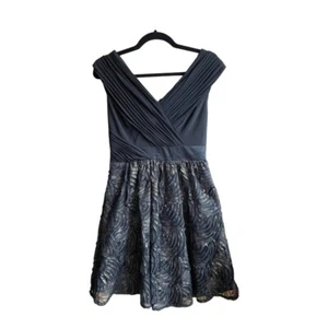 Adrianna Papell Size 8 Black Pleated Faux Wrap Organza Dress - Picture 1 of 6
