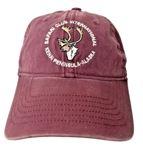 Safari Club International Kenai Peninsula Alaska Maroon Low Profile Denim Hat - Picture 1 of 7