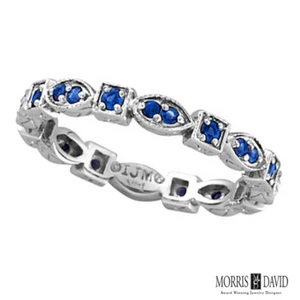 0.47 Carat Natural Sapphire Stackable Ring Band 14K White Gold - Picture 1 of 1