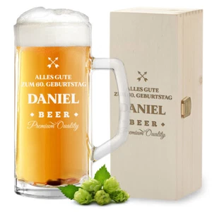 2-TLG Geschenkset Bierkrug und Holzkiste mit Gravur - Geschenke für Männer - Bild 1 von 35