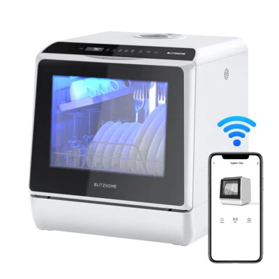 BLITZHOME® Blitzhome Countertop Dishwasher with Water Tank APP Control 5 Mode Portable US