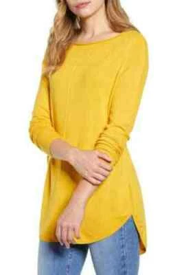 Top túnica tejido cuello barco manga larga Caslon talla S amarillo mostaza pulóver NUEVO Foto 1 de 4