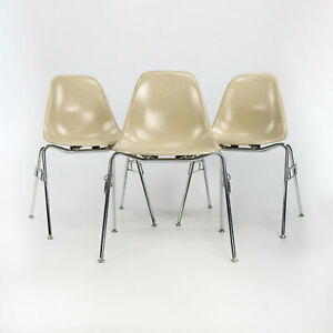 2010s Eames Modernica Case Study Oatmeal Fiberglass Chairs w/ Stacking Bases