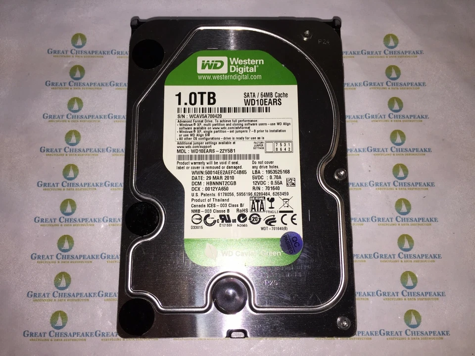 Western Digital WD10EARS-22Y5B1 1TB 3.5" SATA Hard Drive Caviar Green TESTED! - Image 1 of 1