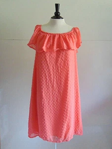 Dress Women's 1X Plus Coral Swiss Dot Cold Shoulder Ruffle Top French Atmosphere - Picture 1 of 12