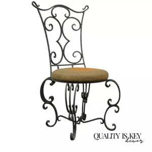 Vintage French Art Nouveau Style Hand Forged Scrolling Wrought Iron Side Chair - Picture 1 of 10