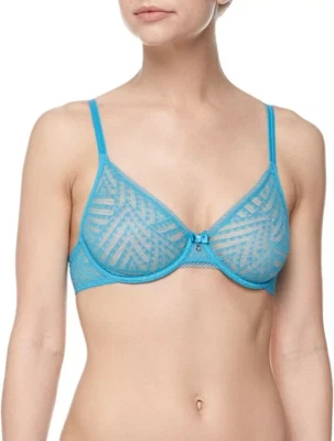 Sutiã Chantelle 2141 Illusion sem forro moldado sem costura 32C azul Curaca novo com etiquetas - Imagem 1 de 2