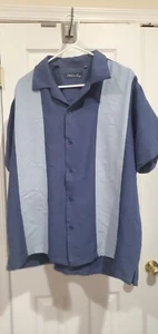 Milano Bay Mens Bowling/Havana Style SS Shirt - Dark Blue/Light Blue Size Xl - Picture 1 of 5