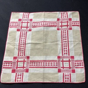 Vintage Ladies’ Khaki, Red & White Plaid & Check Hankie Handkerchief - Picture 1 of 3