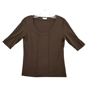 Akris Punto Brown Top 3/4 Sleeve Scoop Neck Modal Stitched Detail US 8 - Picture 1 of 9