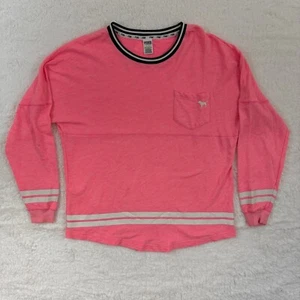 Victorias Secret Pink Slouchy Varsity Crew Sweatshirt Size L Long Sleeve Stripes - Picture 1 of 14