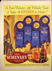 1942 Schenley Whiskey Blue Ribbons Barn Wall Horse Tack Vintage Print Ad - Picture 1 of 6