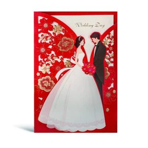 5x7.3 Inch 50pcs Blank Red Laser Cut Wedding Invitations Cards With Bride & Groo - Picture 1 of 7