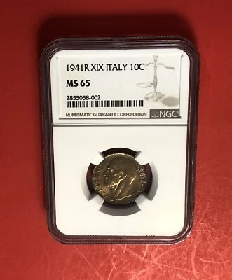 Moneda de 10 centesimi 1941R -Italia - clasificada por NGC MS65 Foto 1 de 4