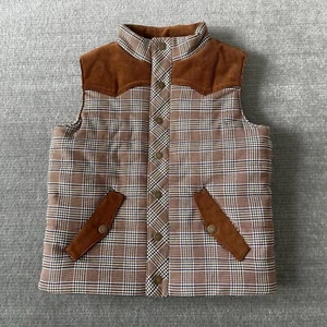 Janie & Jack Boys Vest 5-6 Brown Plaid Snap The Western Plaid Casual Classic - Picture 1 of 7