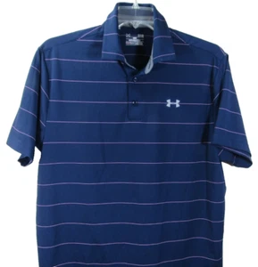 Under Armour Men's Loose HeatGear Logo Navy Blue Stripe Golf Shirt Large - Picture 1 of 8