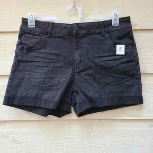Pantalón corto de mezclilla para mujer Time and Tru negro talla 14 tiro medio puño enrollado dobladillo deshilachado - Imagen 1 de 13