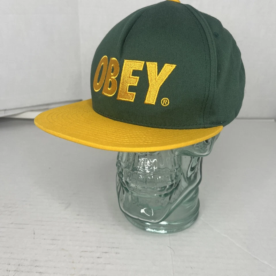 Vintage Obey Logo Hat   Snap Back Green Yellow Streetwear Skater Skateboard Mens - Image 1 of 4