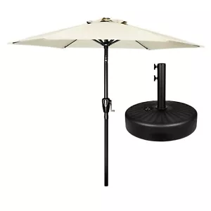 7.5ft Beige Umbrella Outdoor with Round Umbrella Base Stand for Garden Pool - Picture 1 of 6