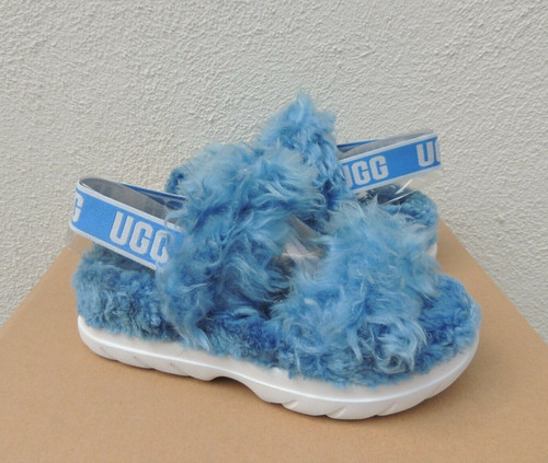 SANDALI SLIDE PANTOFOLE UGG BLU LANUGINE ZUCCHERO PELLICCIA SINTETICA DONNA US 9 EUR 40 ~NUOVI
