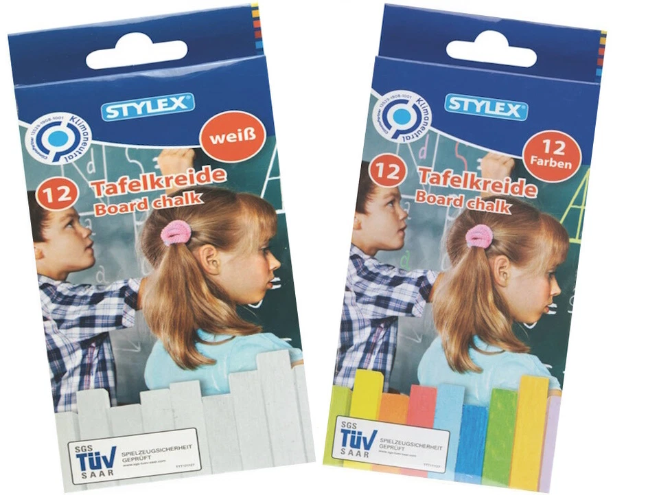 STYLEX 12 Stangen farbige und 12 Stangen weiße Tafelkreide Kreide Malkreide