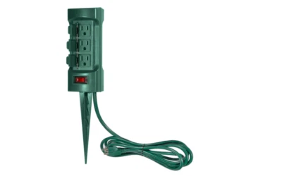 6 Outlet Yard Power Stake Strip Outdoor Double Sided Overload Protection 9 Feet - Image 1 of 4